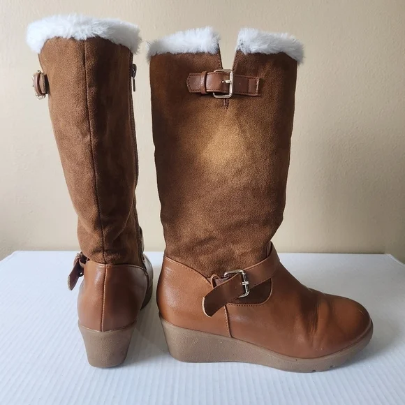 Rampage girls Lace Up brown Micro Suede Faux Fur girls Boots size 4 - Picture 13 of 15